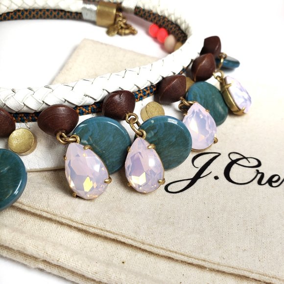 J. Crew Leather, Wood & Crystal Drops Necklace - Picture 13 of 16